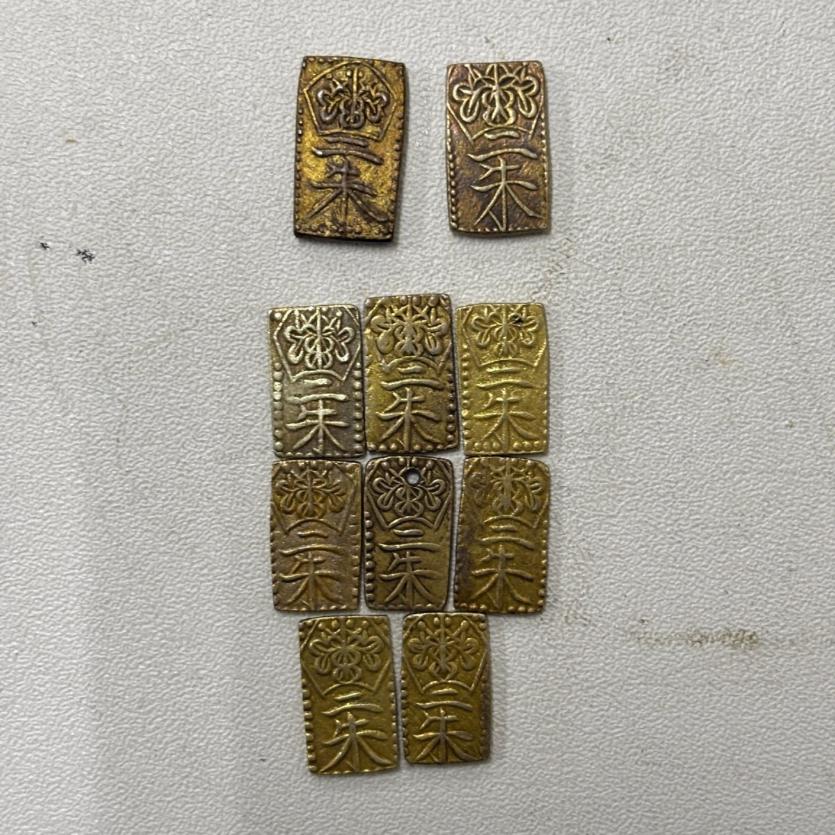 中古 天保 二朱金 3枚セット 1.6g 二朱判金 江戸時代 古銭 貨幣 金 銀
