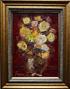 油彩画 「薔薇」大澤扶二子 送料無料○油彩画□作家；大澤 扶二子○題