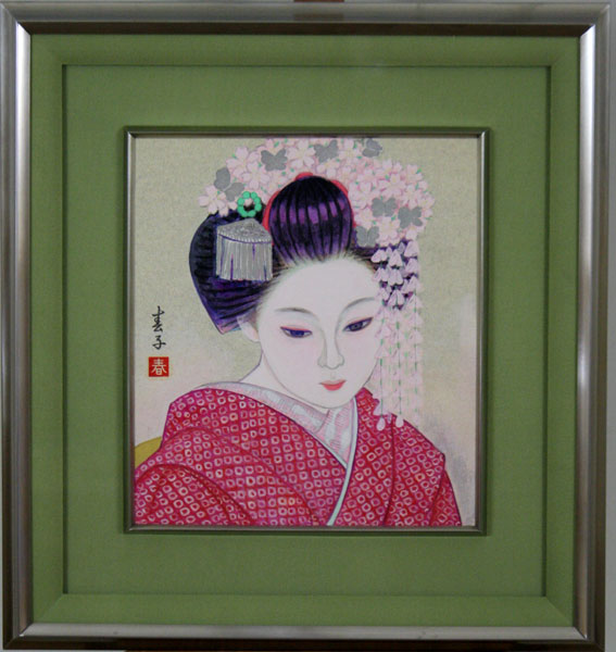 掘り出し作品 小笠原春子 桜の舞妓 日本画 共シールの入札履歴 - 入札
