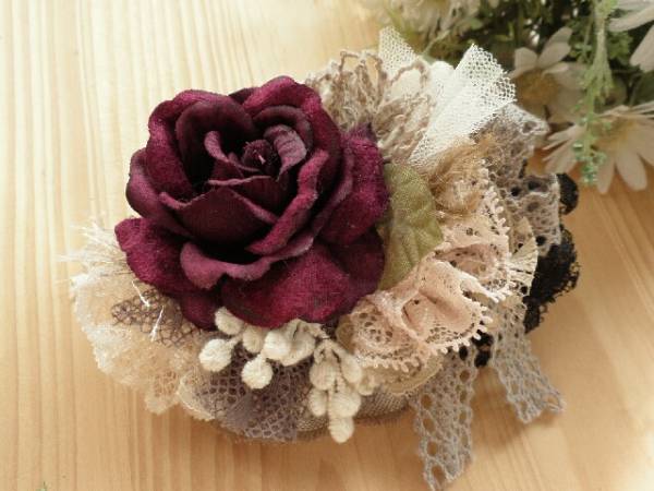 **ハンドメイド** ヘア　クリップ　バラ　森ガール 　#176_1