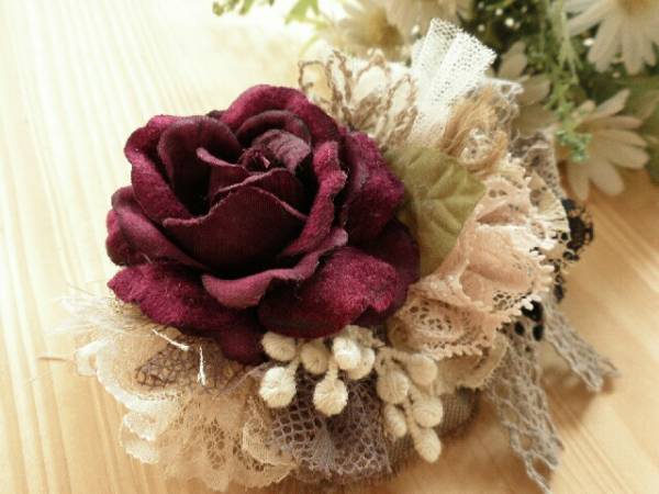 **ハンドメイド** ヘア　クリップ　バラ　森ガール 　#176_2