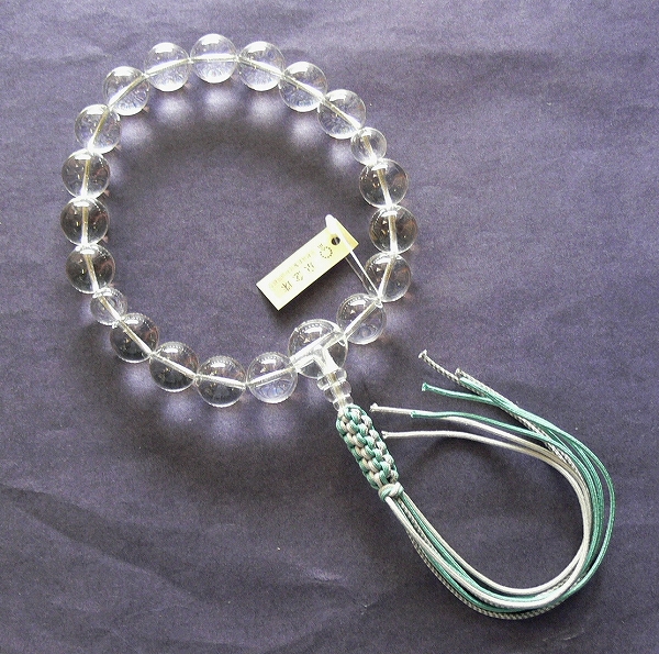 男性向き片手用数珠◆京念珠 本水晶16mm玉18玉◆桐箱入