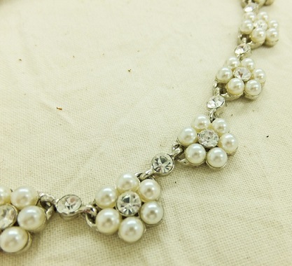 fa15●美品*組曲シルバー×パールフラワー*ショートネックレス_2