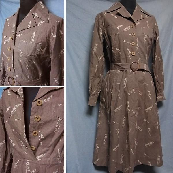 レトロワンピース　珍品　ＪＡＬ　ボーイング７４７　手作り　Ｍ