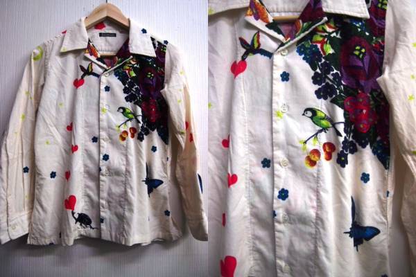 良品 人気 Bohemians ボヘミアンズ 蝶 鳥 花 総柄 シャツ 白0 XS(長袖 