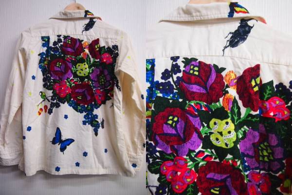 良品 人気 Bohemians ボヘミアンズ 蝶 鳥 花 総柄 シャツ 白0 XS(長袖 
