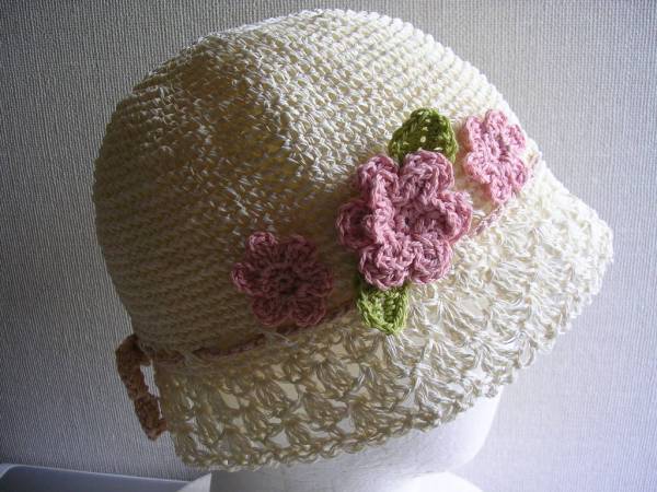 ハンドメイド かぎ針編みの夏帽子 頭囲48cm 笹和紙 帽子 売買されたオークション情報 Yahooの商品情報をアーカイブ公開 オークファン Aucfan Com