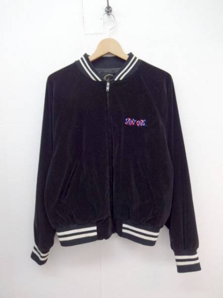 KZ057☆STRAY CATS 別珍スカジャン☆黒 ストレイキャッツ ベロア(M