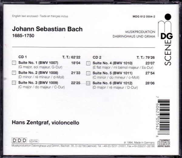 バッハ／無伴奏チェロ組曲６曲／Ｈ・ツェントグラフ（Ｖｃ）