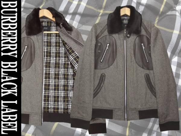 絶品☆BURBERRY BLACK LABELデザインラビットファージャケットM
