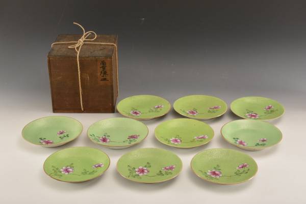 C03560　十錦手手彩色皿　乾隆年製10枚 送料無料