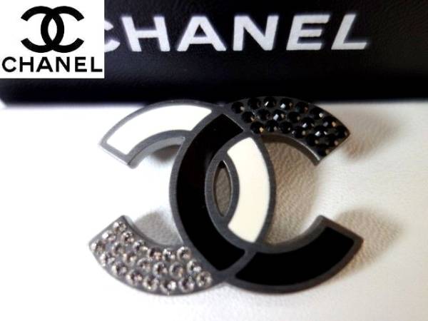 ◇美品【CHANEL】ココマーク ラインストーンブローチ バイカラー 