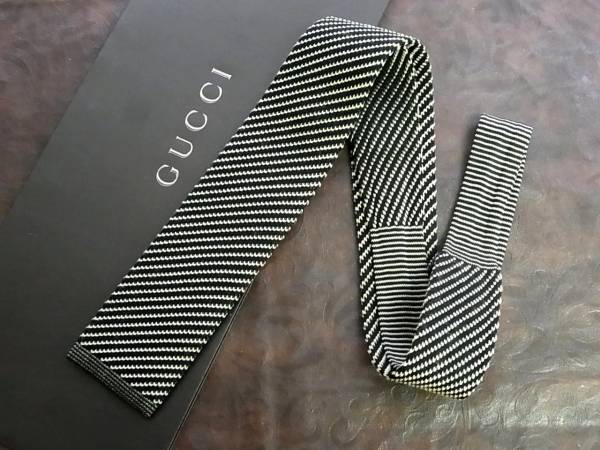 2-0401●良品【GUCCIグッチ】ストライプ・ニットタイ/ネクタイ