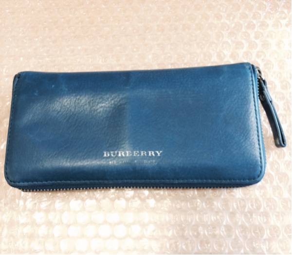 バーバリー Burberry 財布 ブルー革製☆送料無料☆