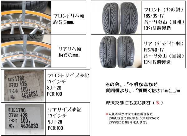 超希少！DE Racing 17インチ8J/9J！PCD100-4H☆USDM 深リム レア