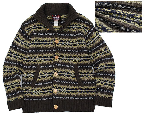 美品2.5万 ウールリッチ 英国フェアアイル柄 上質ニットカーデ/M