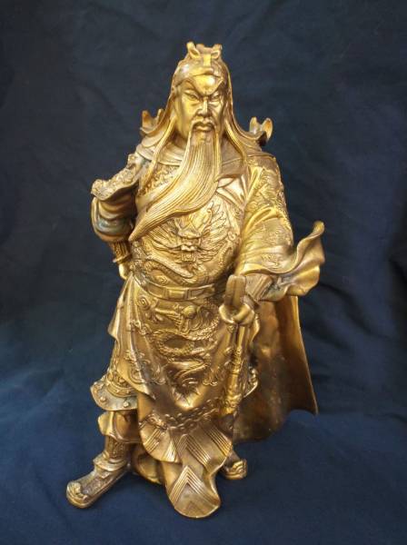 ブロンズ像 関羽様（中国 真鍮 彫刻 武将 三国志 「関羽像」 置物 