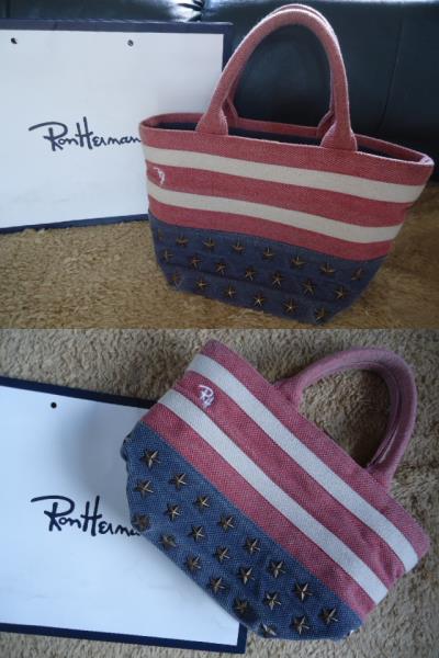 ロンハーマンRon Hermanロゴ刺繍スタッズ星条旗柄トートバッグ!!