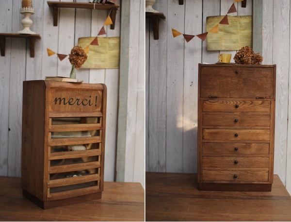 アンティーク 文字入り小引き出し6段/収納棚/糸ケース