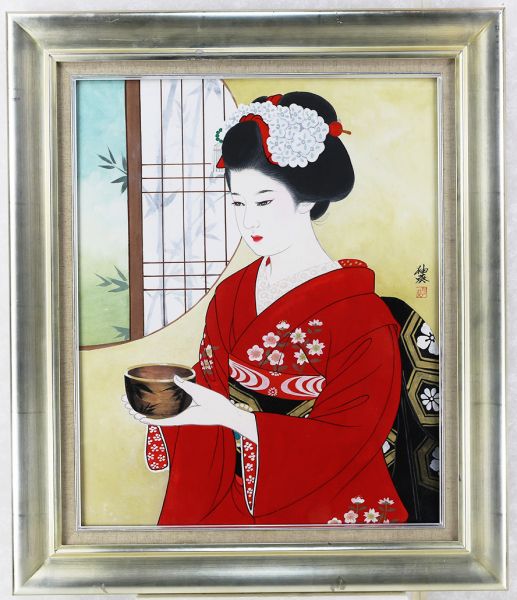 my 美人画大作【宮下柚葵】 日本画１５号共シール「お点前」舞妓