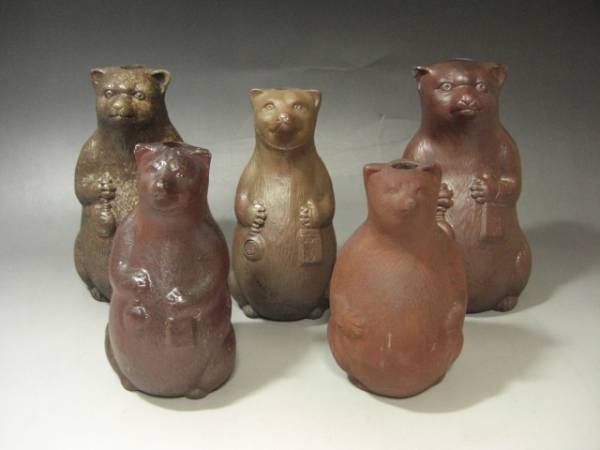 ∴古∴【備前 狸徳利】明治 保命酒徳利 たぬき ５本 8 w58