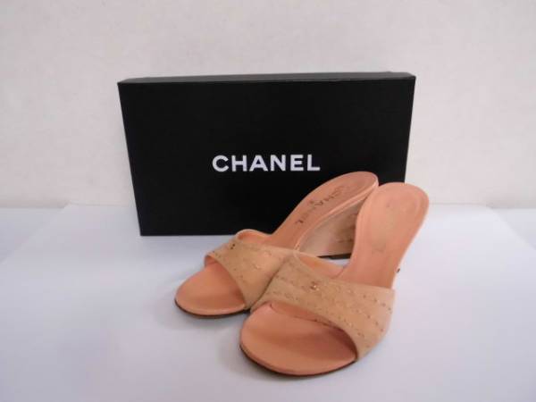 ■シャネル♪ココマーク ミュール サンダル35 1/2ピンクベージュ