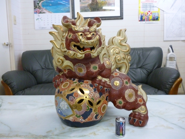 赤獅子　九谷焼　縁起物　玉獅子　骨董品