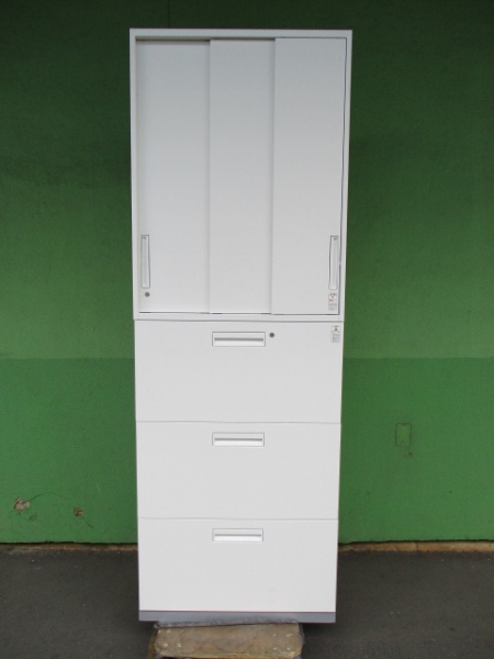 新品/コクヨ/大型2段積ラテラル書庫/鍵付/棚有/ベースグレー