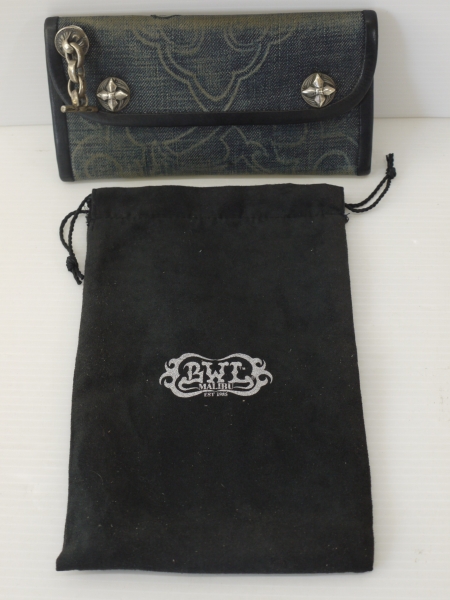 150001 Bill Wall Leather長財布 デニム刺繍 レザーBWL 中古