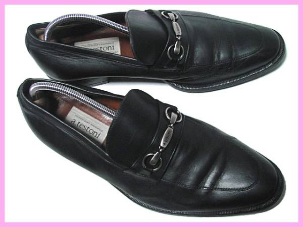 伊製高級靴【ア・テストーニ】本革ビットスリッポン*黒*25.5*U15