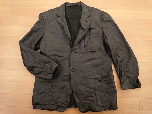 古着の本革ブラック黒レザーテーラードジャケットＳ～Ｍくらいa