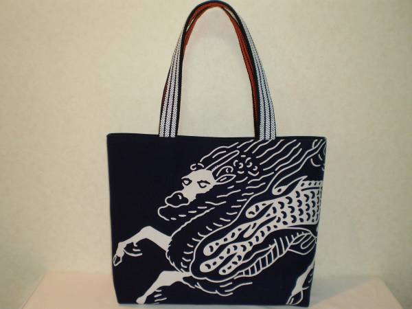 帆布/麒麟前掛け生地/トートバッグ/手作り