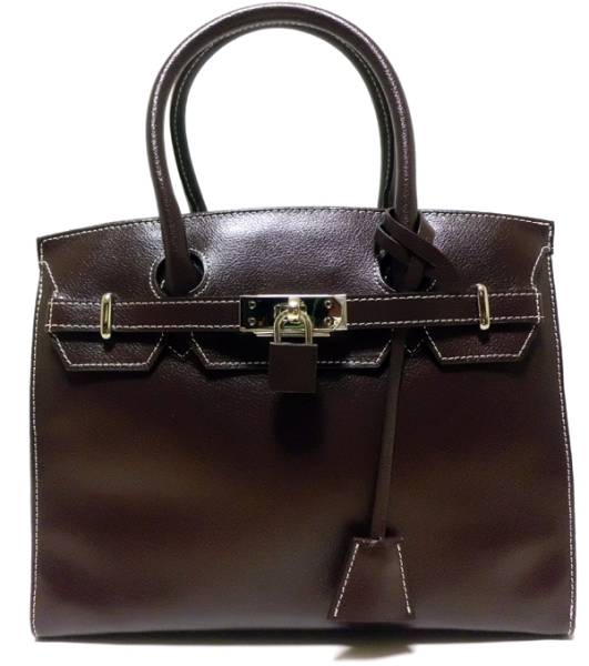 ハマノ ハンドバッグ バーキン型 レザー 茶色 訳ありきれい目♪