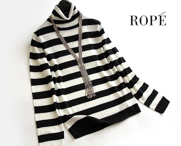 ROPE ロペ★ウールMIXシンプルボーダータートルニット/BKWH40★