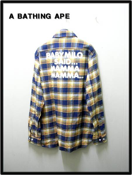L 【BAPE エイプ APE ポケット マイロ チェックネルシャツ】