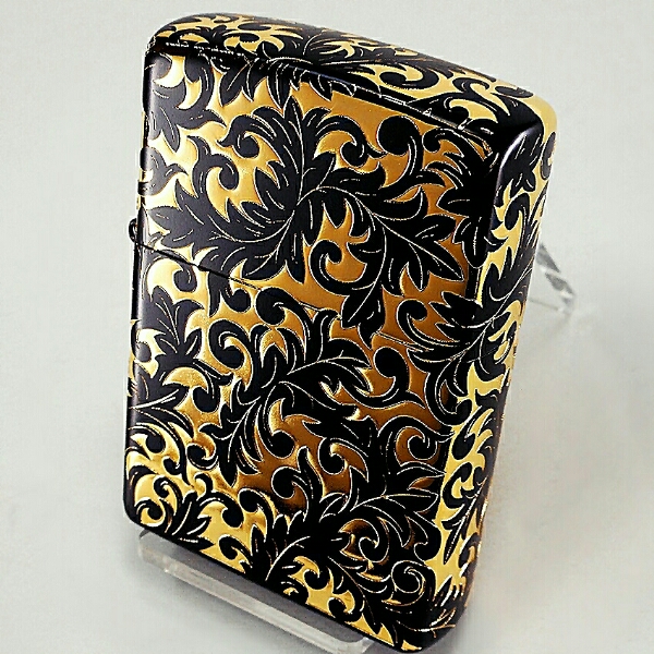 ①スタ《Zippo》◎5面加工◎アラベスク◎BK&GD◎ジッポ