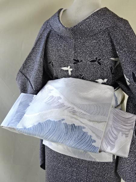 豆菊*美品!しぶきをまとい波頭は踊る＊銀世界に*袋帯♪415