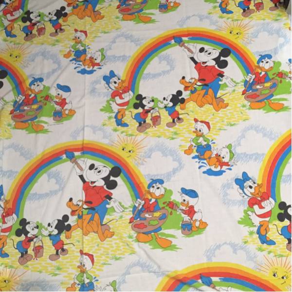 ミッキーシーツ 虹 レインボー柄★ヴィンテージ 古着