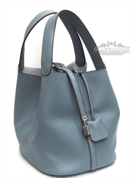 LI13*新色♪青灰*高級本革*大容量☆人気キューブ型トートバッグ