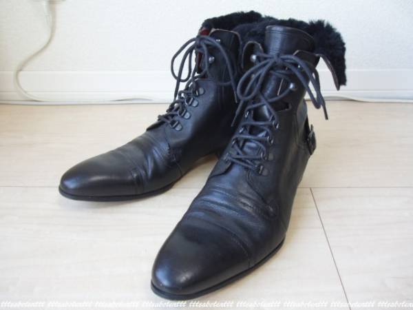 良好/希少 PAUL&JOE ボア レザーブーツ 9 ポール&ジョー 黒 ポール