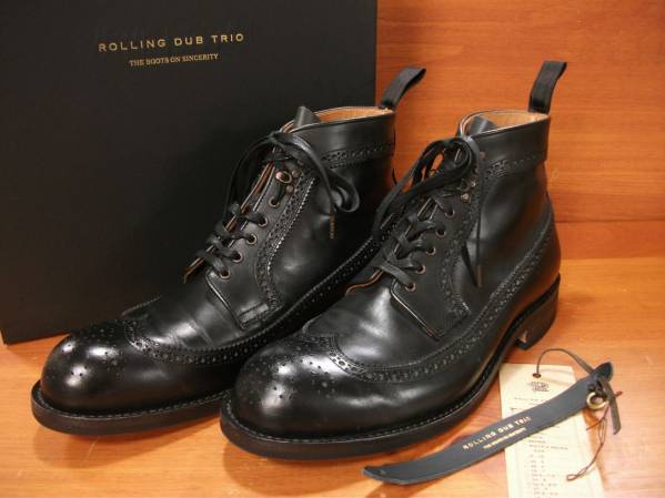 美品 ローリングダブトリオ RYAN 黒 26.5/ウィングチップブーツ