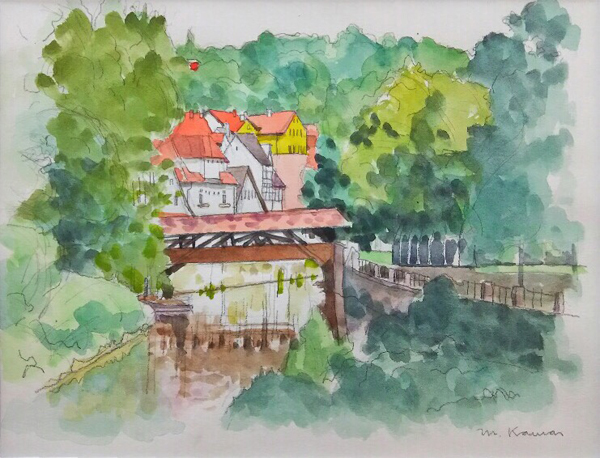 ★川雅吉★水彩 真作保証 チュービンゲン・ドイツ 写実実力作家