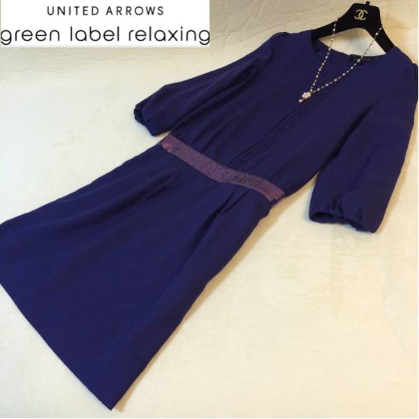 グリーンレーベルリラクシング大人可愛いスパンコールワンピース