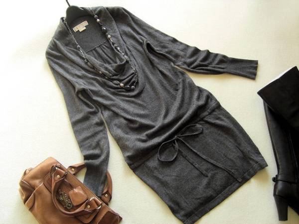 MichaelKorsマイケルコースドレープ切替ニットワンピースグレーM