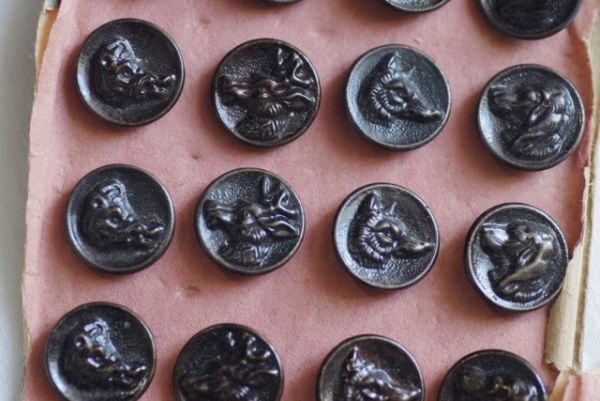 フランス アンティーク 未使用 動物ボタンシート ハンティング