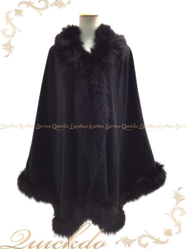 売切 BALMAINカシミヤ100%フォックス毛皮フードポンチョコート