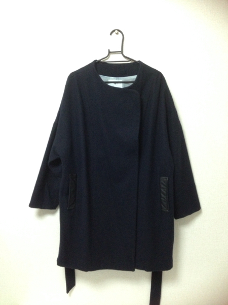 ナノユニバース nanouniverse ノーカラー コート ネイビー 紺 38