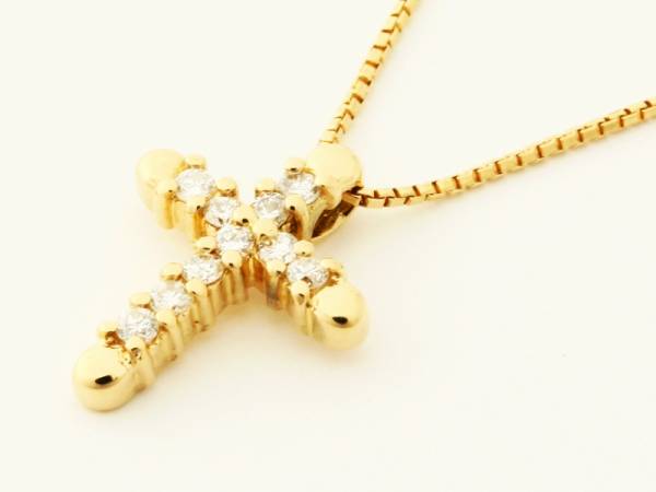 新品同様◇K18 クロスネックレス◇ダイヤ(0.12ct) 41cm 152-2743 ,新 