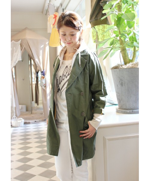 イエナスローブ★コットンポプリンベルトつきコート★カーキ
