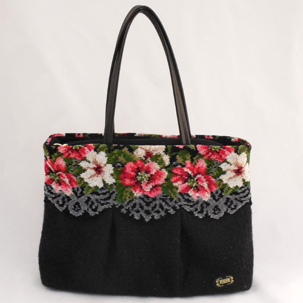 フェイラー/FEILER ◆ 花柄ハンドバッグ/鞄 ブラック ▼721